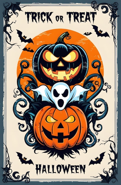 a poster for a halloween with a pumpkin on it