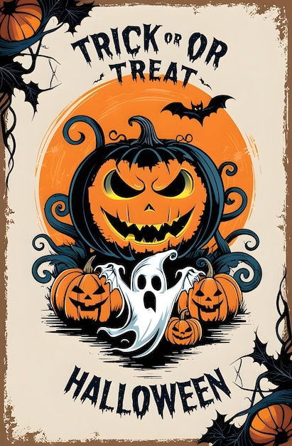 a poster for a halloween with a pumpkin on it