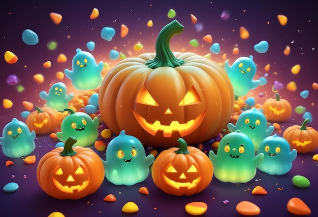 a poster for halloween with pumpkins and spooky pumpkins