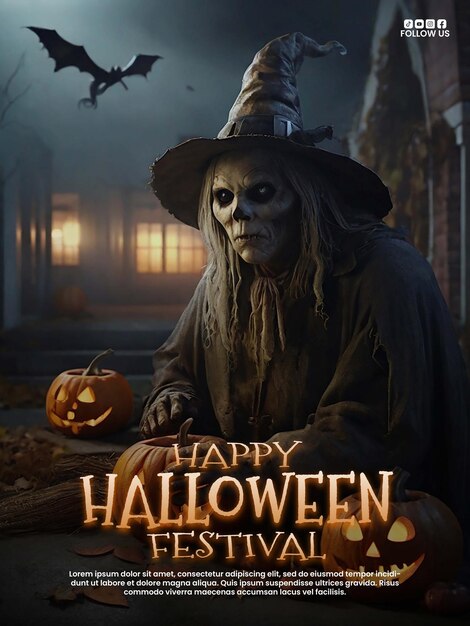 Photo a poster for halloween with a witch on it