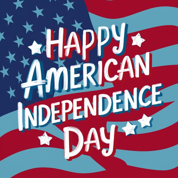 a poster for a happy american independence day with a blue background with stars and stripes