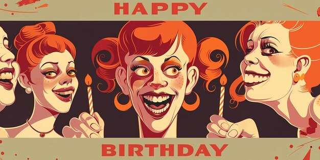 Photo a poster for happy birthday with a woman holding a pair of tongs