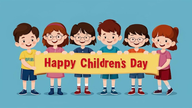 a poster for happy children with a banner that says happy children