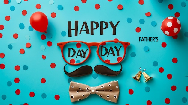 a poster for happy day is shown with glasses and a bow tie