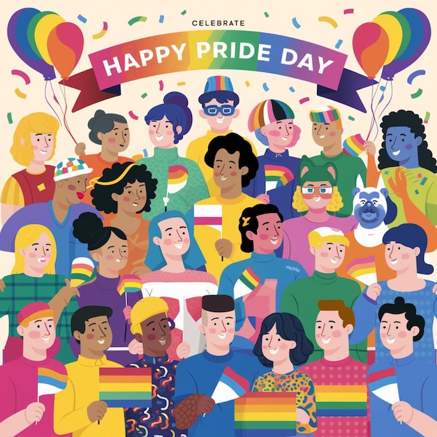 A poster of happy day with a happy pride day on it