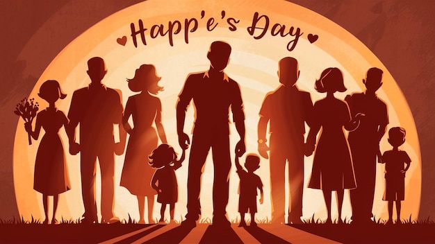 a poster for happy day with a silhouette of a family and a child