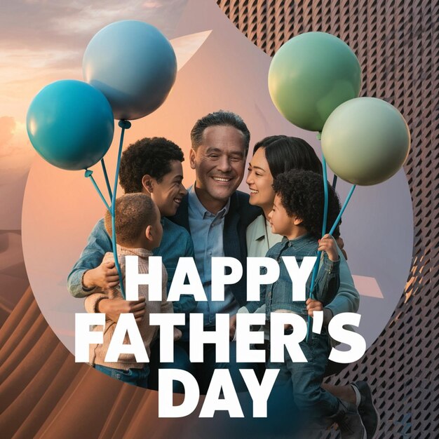 a poster for a happy fathers day with a background of balloons