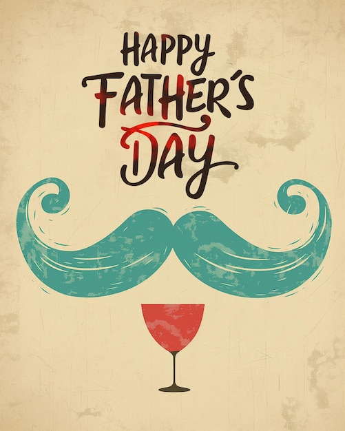 a poster for a happy fathers day with a blue mustache illustration