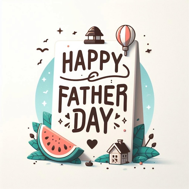 a poster for a happy fathers day with a house and a house in the background