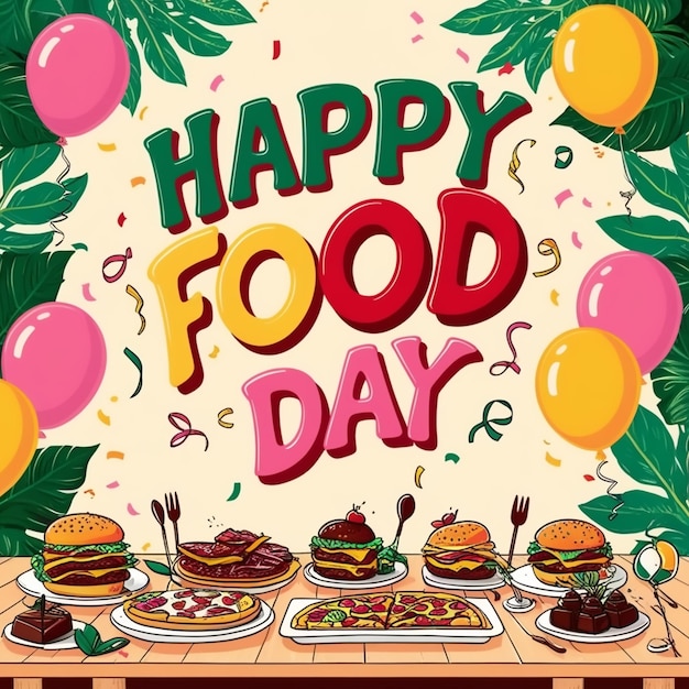 Photo a poster for happy food with the words happy food on it