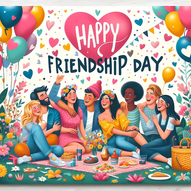 A poster for happy friendship day with best friends group celebrating friendship day Illustration