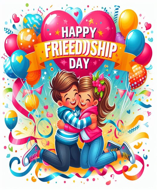 a poster for a happy friendship day with a couple hugging