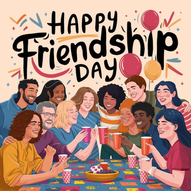 a poster for happy friendship day with friends and a plate of cards