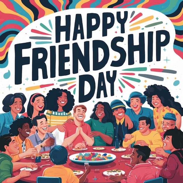 a poster for happy friendship day with a group of people