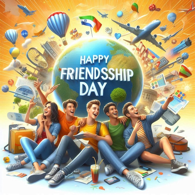 a poster for happy friendship day with people sitting on a couch