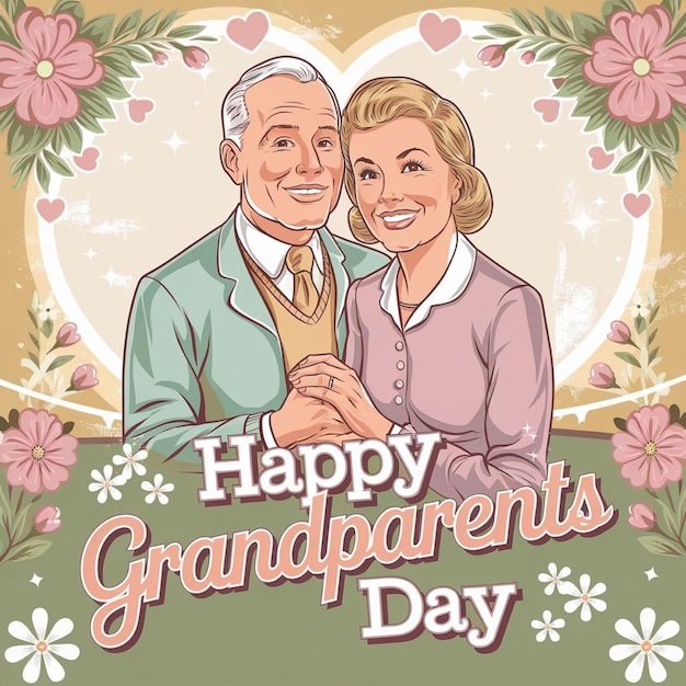 Photo a poster for happy grandparents day with a decorated heart background