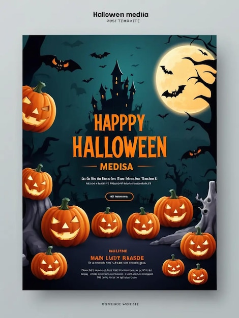 a poster for happy halloween with a castle on the top