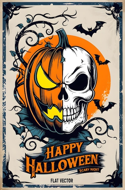 a poster for happy halloween with a pumpkin on it