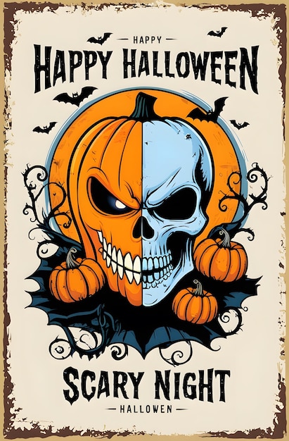 a poster for happy halloween with a pumpkin on it