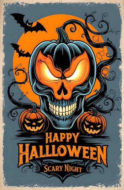 a poster for happy halloween with a pumpkin on it