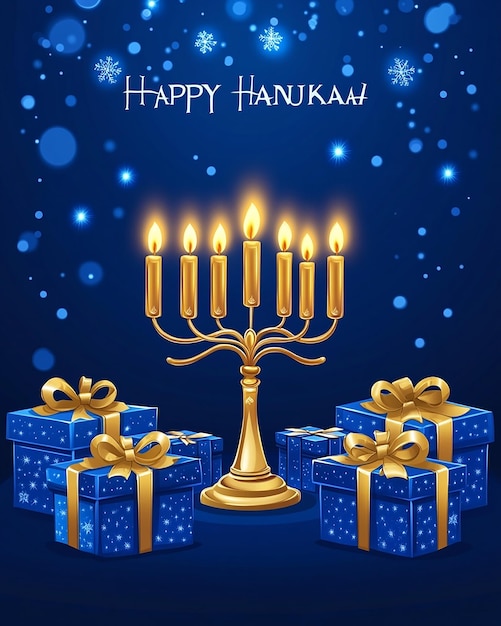 Photo a poster for happy hanukkah with a christmas greeting card and a gold star that says happy hanukkah