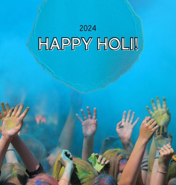 a poster for happy HOLI has a blue background with the words happy hOLI on it