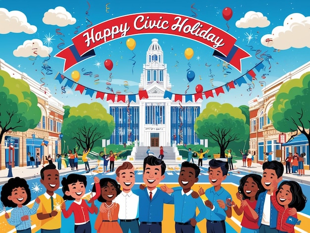 a poster for the happy holidays with a group of people