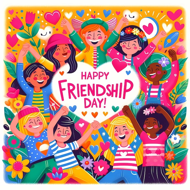 A Poster for Happy International Friendship day with Joyful Kids friends