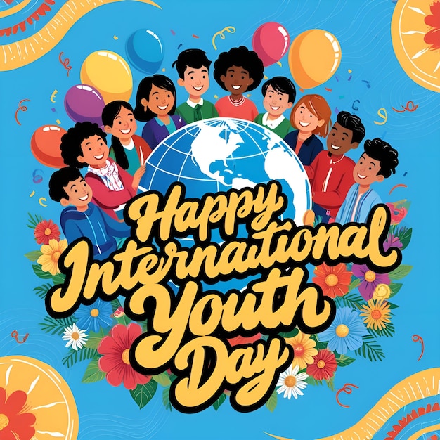 Photo a poster for a happy international youth day with a globe