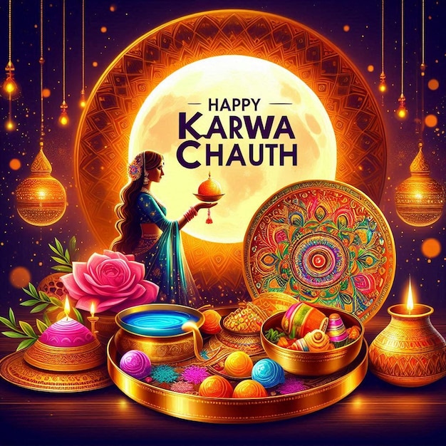 Photo a poster for happy karwa chauth