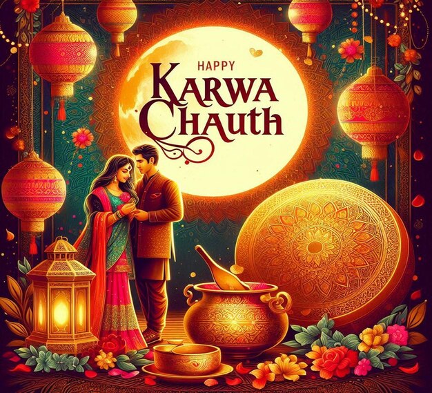 Photo a poster for happy karwa chauth