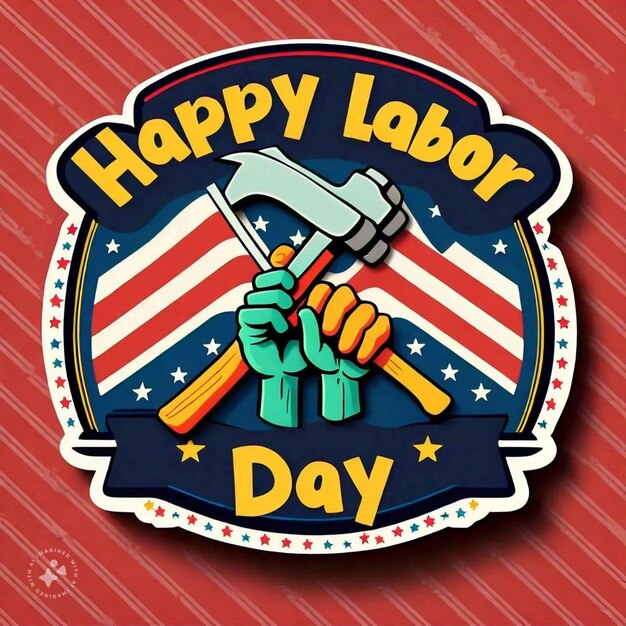 Photo a poster for happy labor day with a hammer in the middle