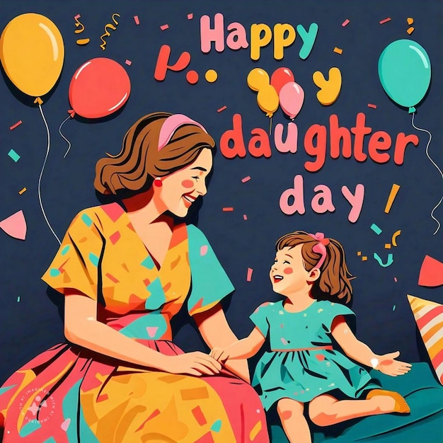 a poster for happy mother and daughter with balloons and a happy birthday