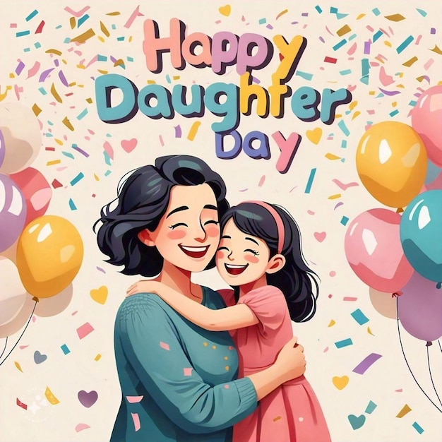 a poster for happy mother and daughter with a happy birthday card