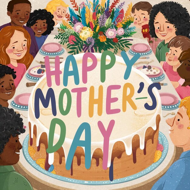 A poster of a happy mothers day cake with happy mothers day written on it