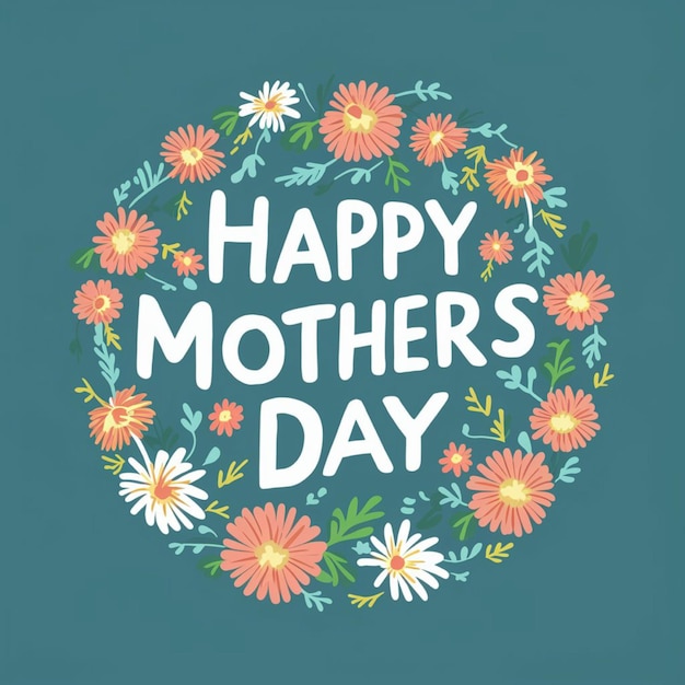 A poster for happy mothers day with flowers and a green background