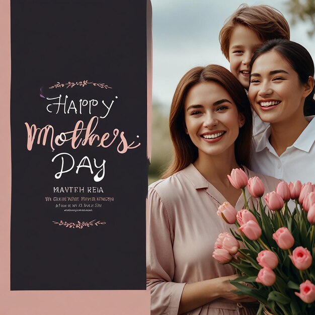 Photo a poster for happy mothers day with a happy mother and her children