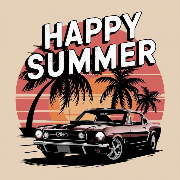 Photo a poster for happy summer with palm trees and a car with the words happy summer on it