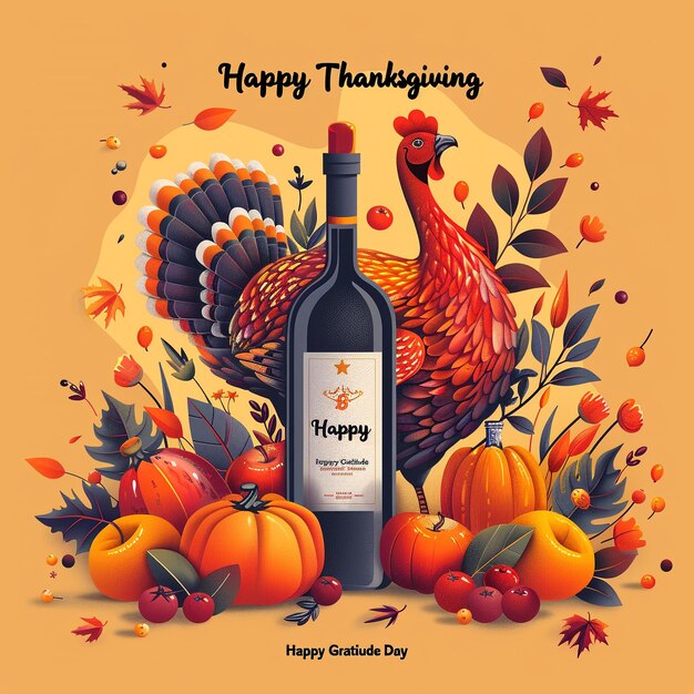 Photo a poster for happy thanksgiving with a turkey on the top