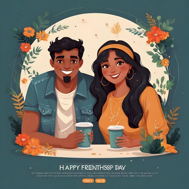 a poster for a happy valentines day with a couple smiling and holding cups