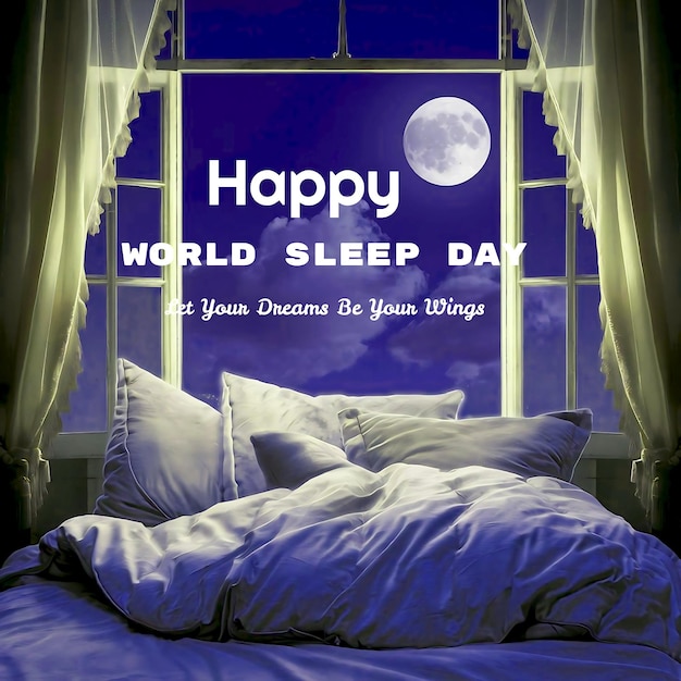 a poster for happy world day is displayed on a window