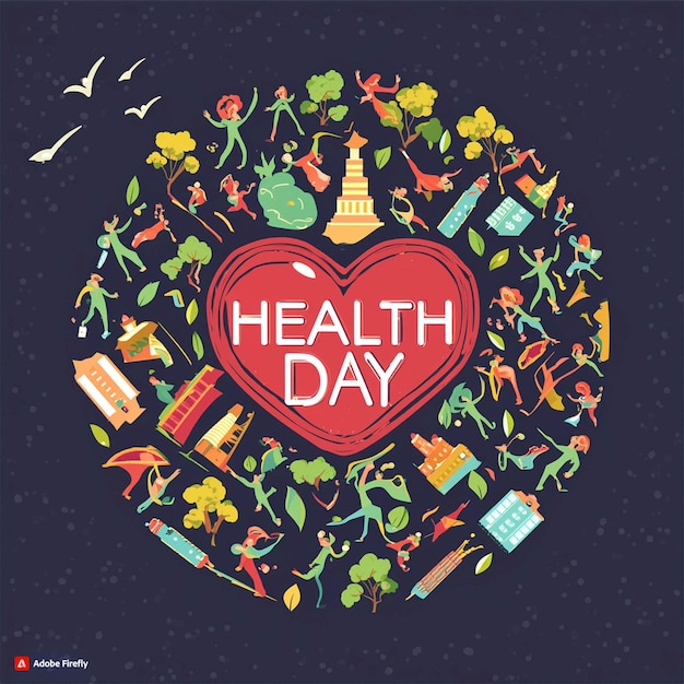 Photo a poster for health day with a red heart and people on the top