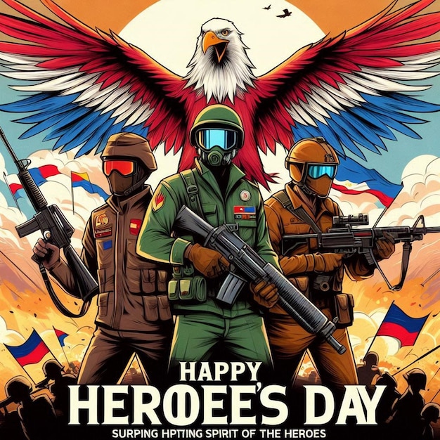 a poster for a hero hero day with an eagle on the top