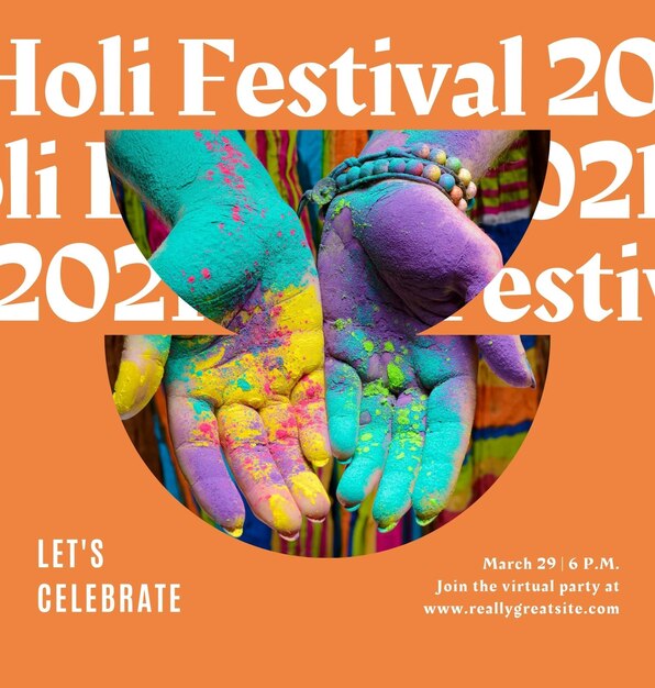 Photo a poster for holi festival with a colorful face on it