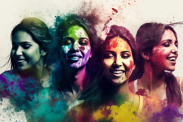 A poster for holi festival with four women on it