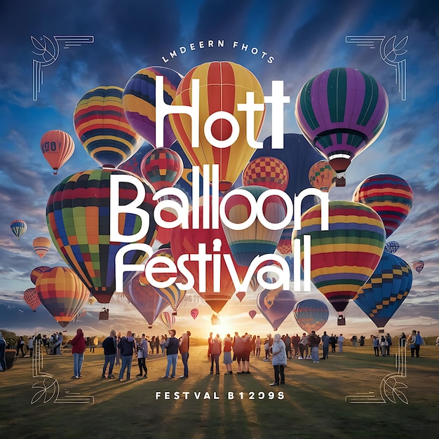 a poster for hot air festival with balloons in the sky