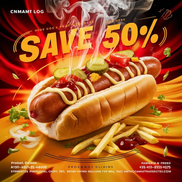 a poster for hot dogs with a hot dog on it