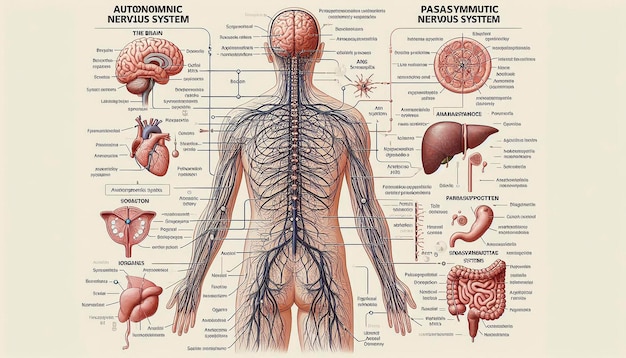 a poster of a human body with the organs labeled with the brain