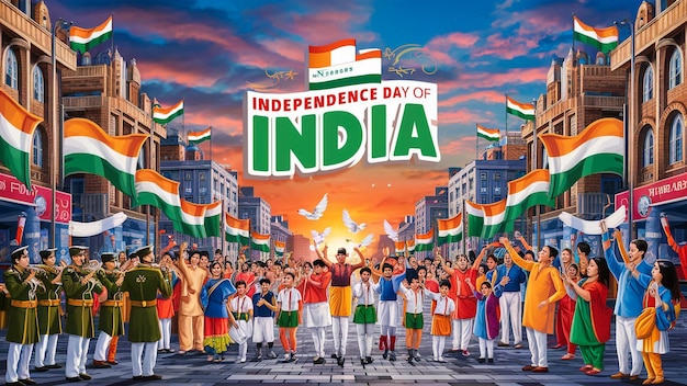 a poster for independence day of independence day with a flag and people in the background