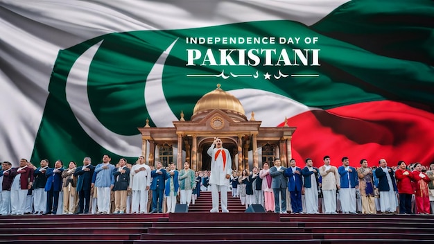 a poster of independence day of independence day with a man in a suit standing in front of a building with a flag that says independence day